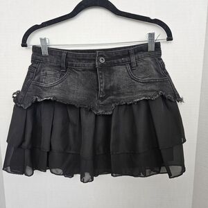 Black Denim Layered Skirt